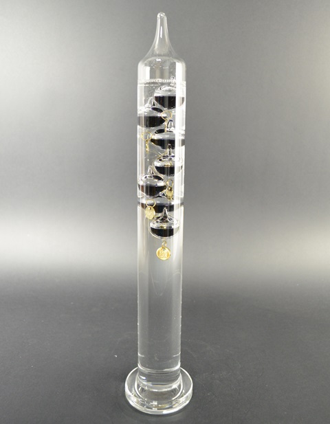 Galileo Thermometer 42 cm, zwarte vloeistofbollen 