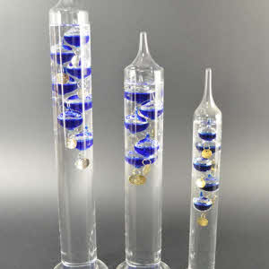 Galileo Thermometer 34 cm, blauwe vloeistofbollen