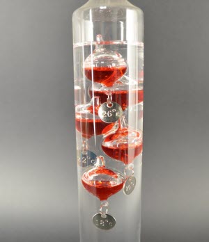 Galileo Thermometer 34 cm, rode vloeistofbollen
