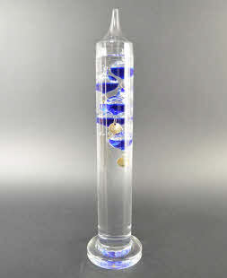 Galileo Thermometer 34 cm- blauwe vloeistofbollen -