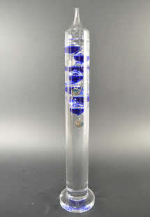 Galileo Thermometer 42 cm- blauwe vloeistofbollen - 