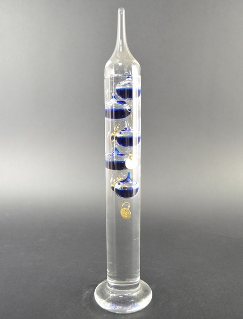 Galileo Thermometer 28 cm, blauwe vloeistofbollen