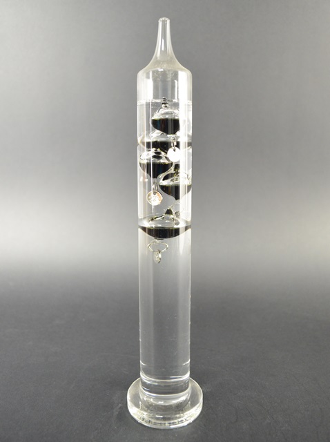 Galileo Thermometer 28 cm, zwarte vloeistofbollen