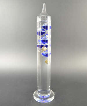 Galileo Thermometer 34 cm, blauwe vloeistofbollen
