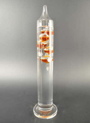 Galileo Thermometer 34 cm, cognackleurige vloeistofbollen