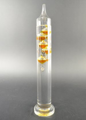 Galileo Thermometer 28 cm, cognackleurige vloeistofbollen