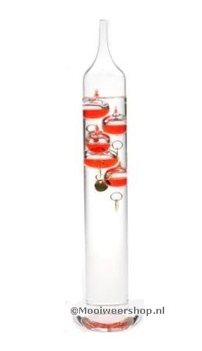 Galileo Thermometer 34 cm- rode vloeistofbollen -