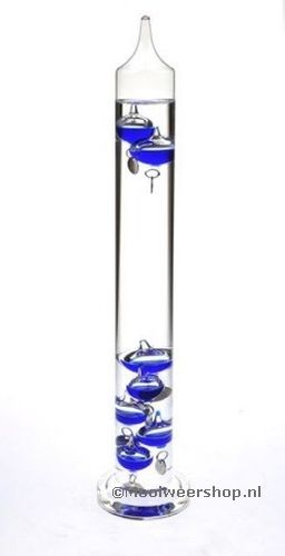 Galileo Thermometer 42 cm- blauwe vloeistofbollen - 