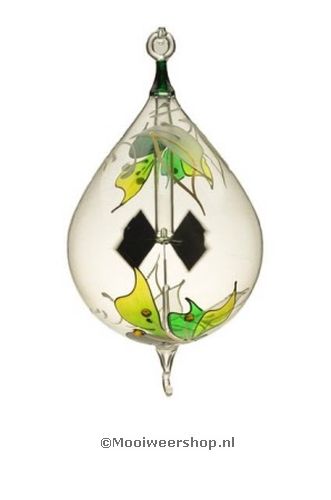 Lichtmolen hangend druppelvormig, 80 mm, groene orchidee-motief