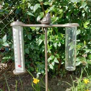 Regenmeter en thermometer Gietijzeren Vogeltje