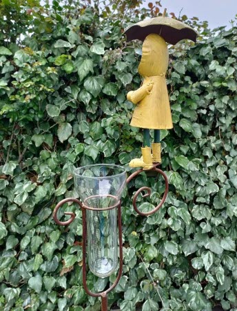 Regenmeter Kikker met Paraplu – Handgemaakt metaal & glas